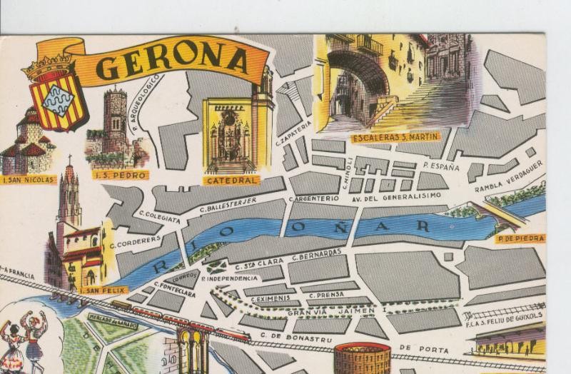 Postal 6655 : Plano ciudad y monumentos de Gerona