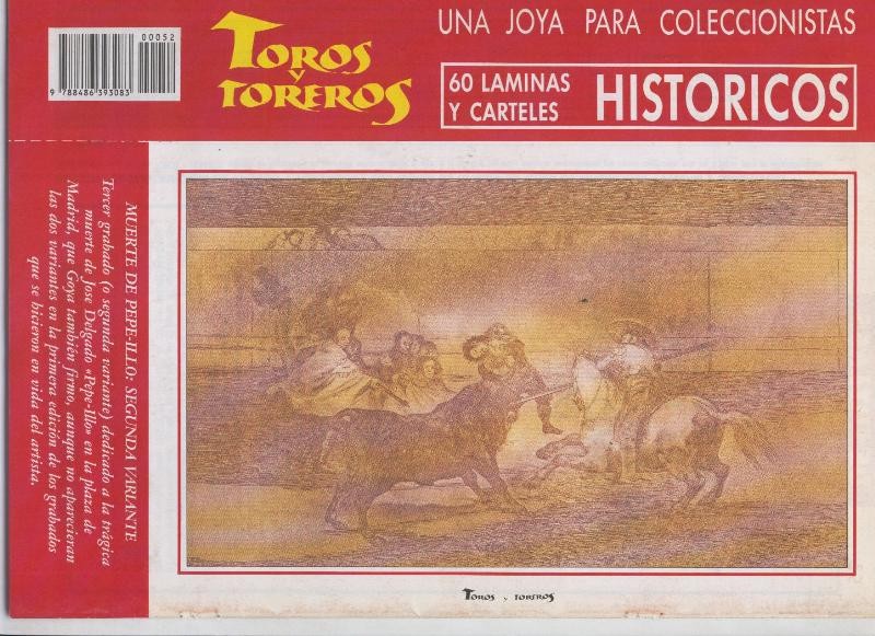 Lamina de La Lidia modelo 52: Muerte de Pepe Illo en Madrid  ilustrado por Goya