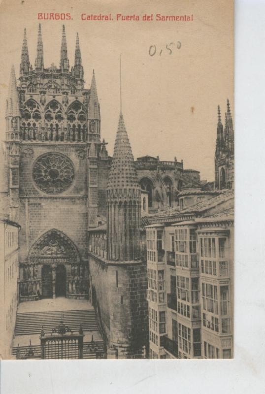 Postal B/N 0402 : Burgos, La Catedral, puerta del Sarmental