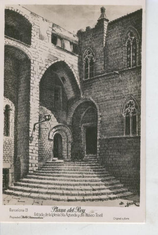 Postal B/N 0433 : Plaza del Rey, Barcelona, original a Plumilla
