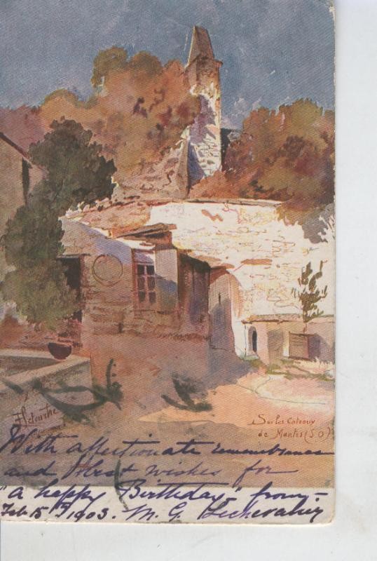 Postal B/N 0477 : Acuarela sur les Coteaux de Mantes ?