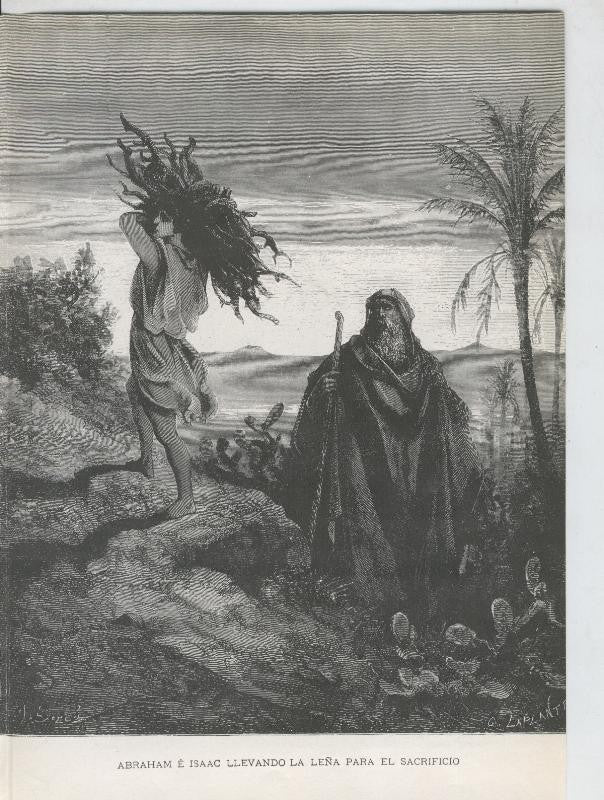 Lamina de Gustavo Dore: Abraham e Isaac llevando la leña para el sacrificio