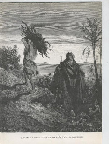 Lamina de Gustavo Dore: Abraham e Isaac llevando la leña para el sacrificio