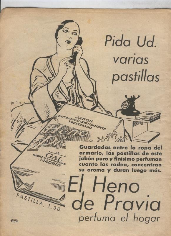 Lecturas numero 154, marzo 1934: pagina propaganda El Heno de Pravia