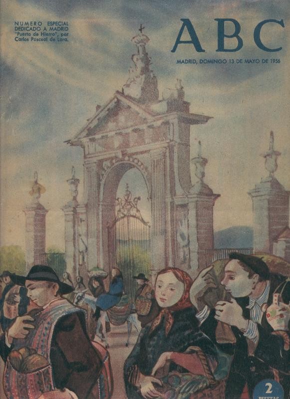 ABC 13 mayo 1956: Portada con la Puerta de Hierro de Madrid por Carlos Pascual de Lara