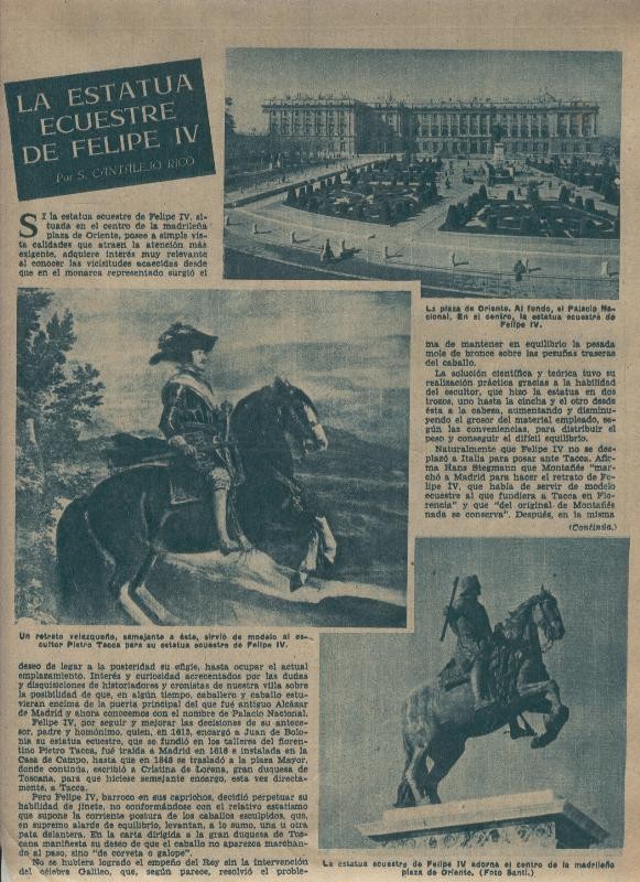 ABC 20 mayo 1956: Madrid: La estatua ecuestre de Felipe IV por S.Cantalejo Rico