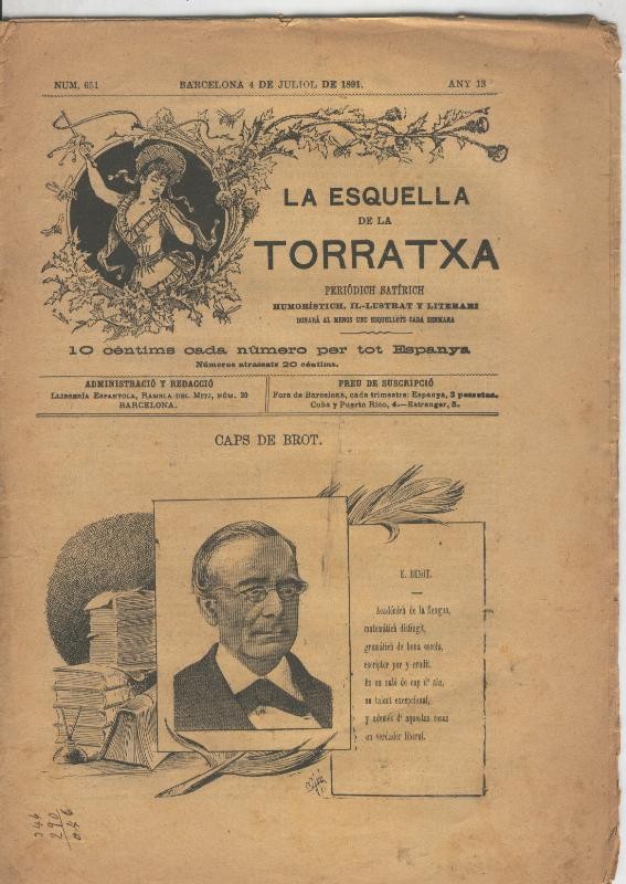 La esquella de la Torratxa numero 0651 del 4 julio 1891