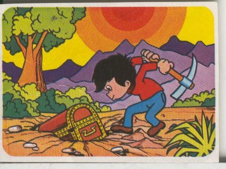Cromos: Juego de refranes numero 36: Muchas veces el que escaba, lo que no queria encuentra