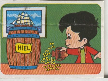 Cromos: Juego de refranes numero 62: Mas moscas se pillan con una gota de miel