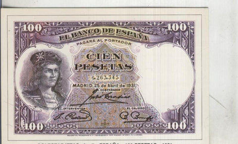 Postal 002828: Billetes Banco de España: 100 pts