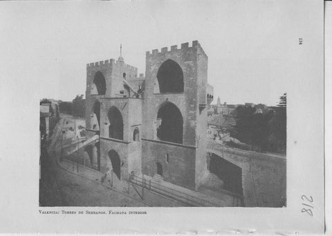 Arte Hispanico lamina numerada 218: Fachada interior de Torres de Serranos en Valencia