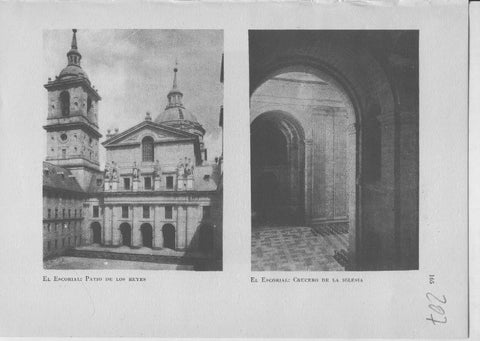 Arte Hispanico lamina numerada 207: Patio de los Reyes y Crucero de la Iglesia del El Escorial