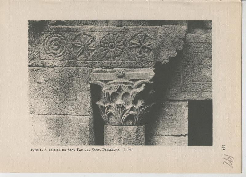 Arte Hispanico lamina numerada 198: Imposta y capitel de Sant Pau del Camp, Barcelona