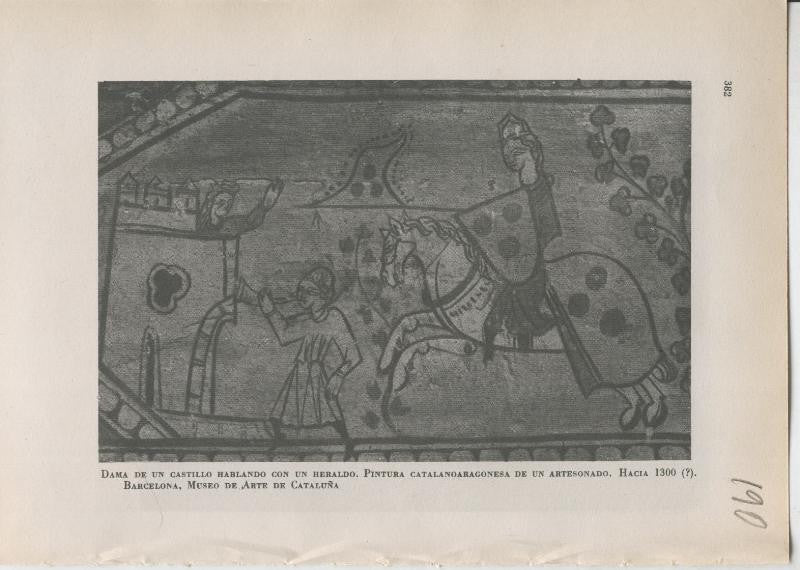 Arte Hispanico lamina numerada 190: Dama de un castillo hablando con un Heraldo