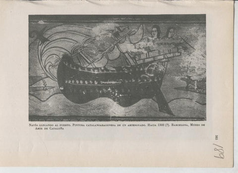 Arte Hispanico lamina numerada 189: Navio llegando al puerto