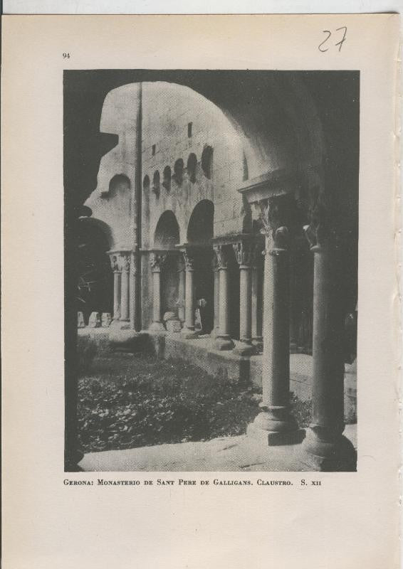 Arte Hispanico lamina numerada 027: claustro del monasterio de Sant Pere de Galligans, Gerona