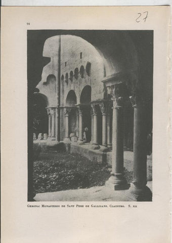 Arte Hispanico lamina numerada 027: claustro del monasterio de Sant Pere de Galligans, Gerona