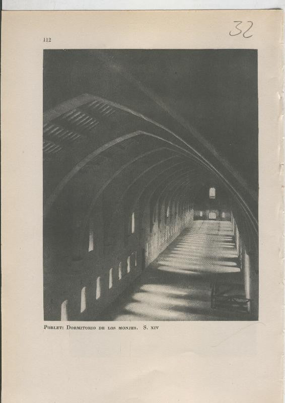 Arte Hispanico lamina numerada 032: Dormitorio de los Monjes, Monasterio de Poblet, Tarragona