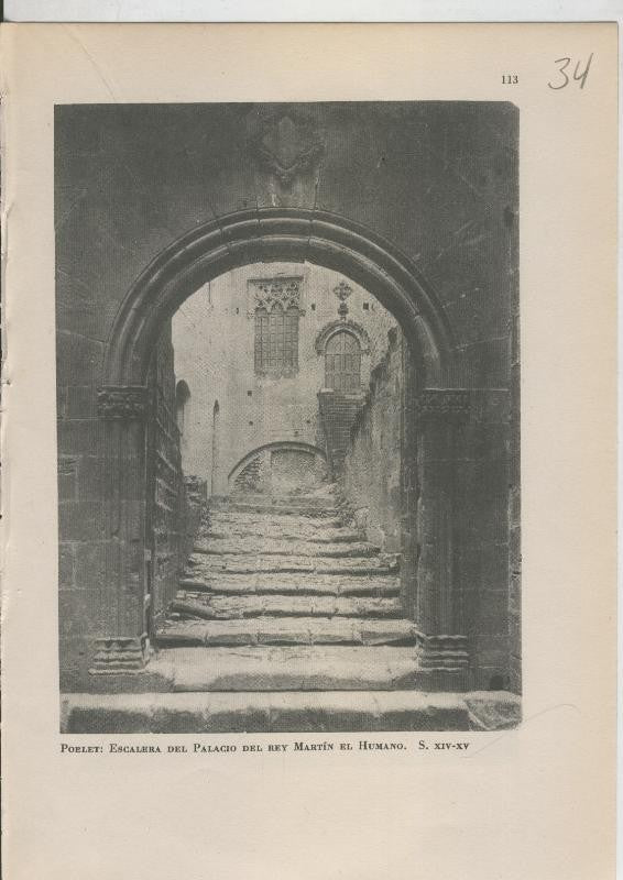 Arte Hispanico lamina numerada 034: Escalera del palacio del rey Martin el Humano, Poblet, Tarragona