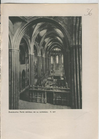 Arte Hispanico lamina numerada 036: Nave central de la catedral de Barcelona