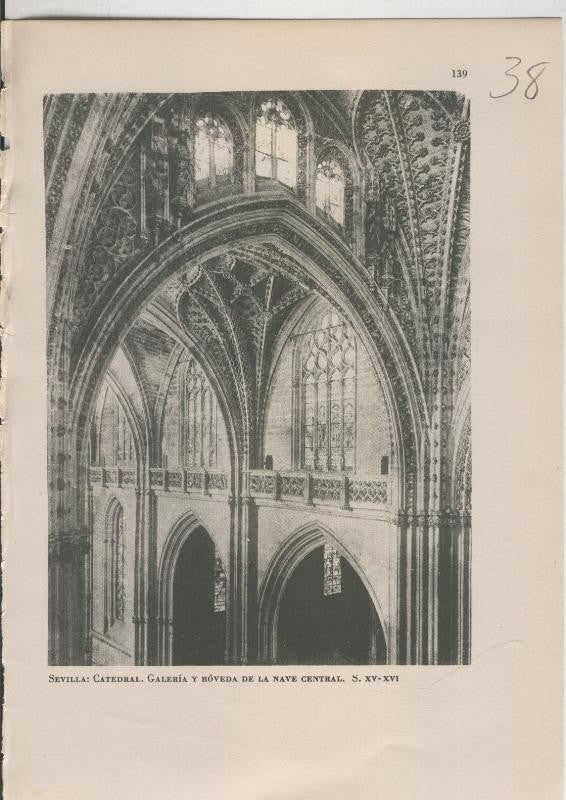 Arte Hispanico lamina numerada 038: Galeria y boveda de la nave central de la catedral de Sevilla