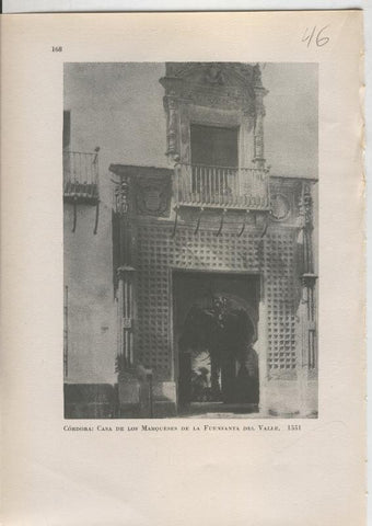Arte Hispanico lamina numerada 046: Casa de los Marqueses de la Fuensanta del Valle, Cordoba