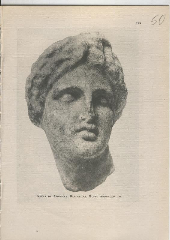 Arte Hispanico lamina numerada 050: Cabeza de Afrodita, Museo Arqueologico de Barcelona