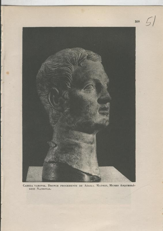 Arte Hispanico lamina numerada 051: Cabeza Varonil, bronze procedente de Azaila