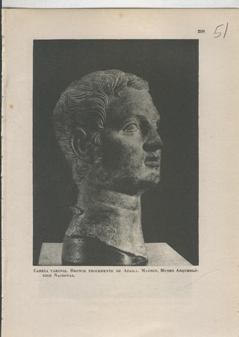 Arte Hispanico lamina numerada 051: Cabeza Varonil, bronze procedente de Azaila