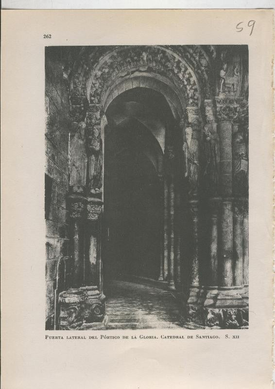 Arte Hispanico lamina numerada 059: Puerta lateral Portico de la Gloria, Catedral de Santiago