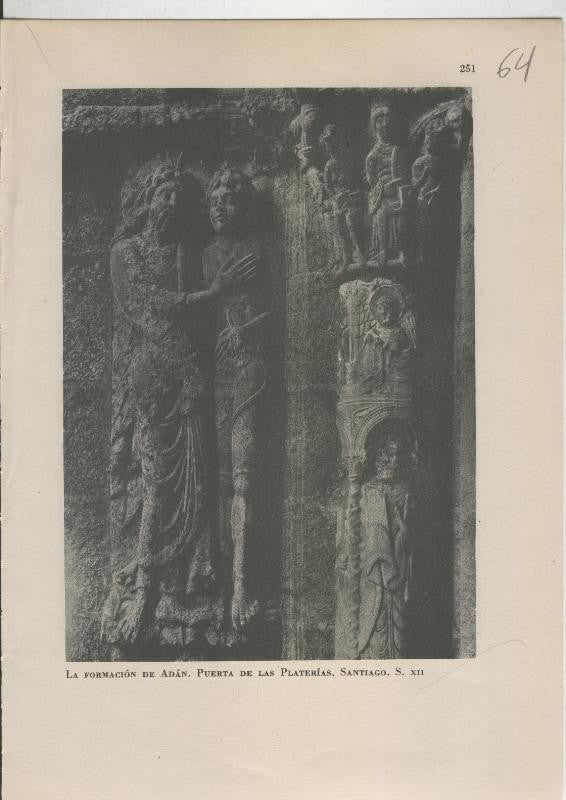 Arte Hispanico lamina numerada 064: La formacion de Adan, puerta de las platerias, Santiago
