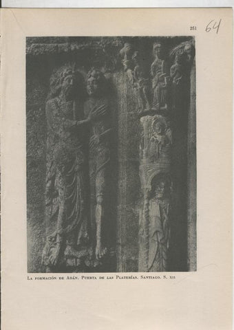 Arte Hispanico lamina numerada 064: La formacion de Adan, puerta de las platerias, Santiago