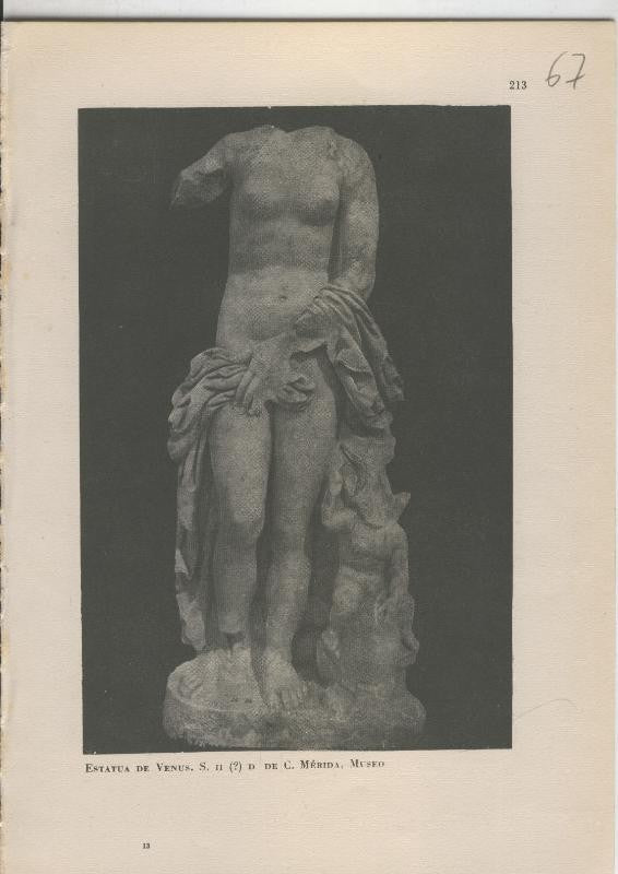 Arte Hispanico lamina numerada 067: Estatua de Venus, museo de Merida