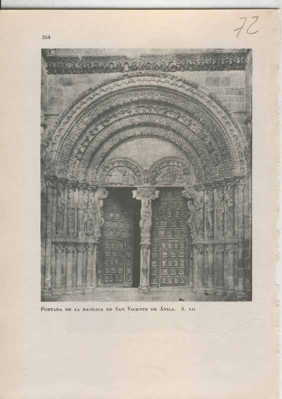 Arte Hispanico lamina numerada 072: Portada de la basilica de San Vicente de Avila