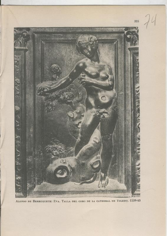Arte Hispanico lamina numerada 074: Alonso de Berruguete: Eva en el coro de la catedral de Toledo