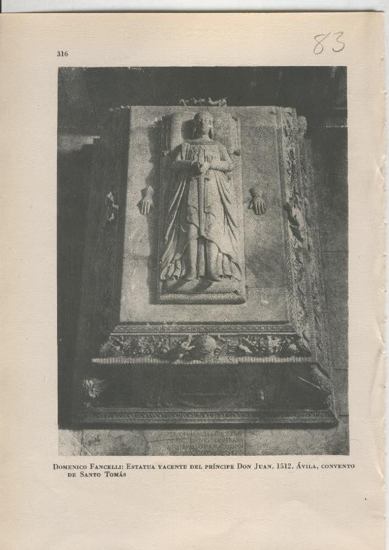 Arte Hispanico lamina numerada 083: Domenico Fancelli: estatua yacente del Principe Don Juan