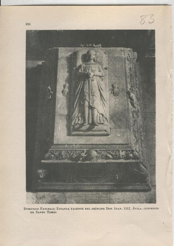 Arte Hispanico lamina numerada 083: Domenico Fancelli: estatua yacente del Principe Don Juan
