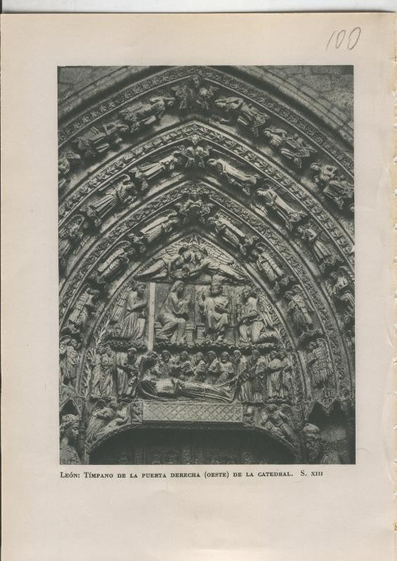 Arte Hispanico lamina numerada 100: Timpano de la puerta derecha de la catedral de Leon