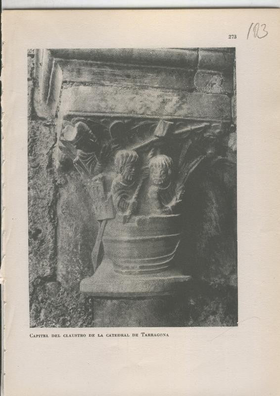 Arte Hispanico lamina numerada 103: Capitel del claustro de la catedral de Tarragona
