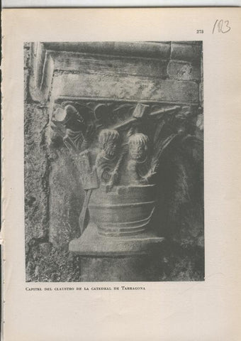 Arte Hispanico lamina numerada 103: Capitel del claustro de la catedral de Tarragona