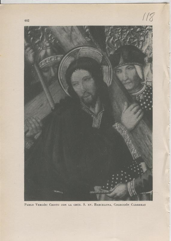 Arte Hispanico lamina numerada 118: Pablo Vergos: Cristo con la cruz, coleccion Carreras, Barcelona