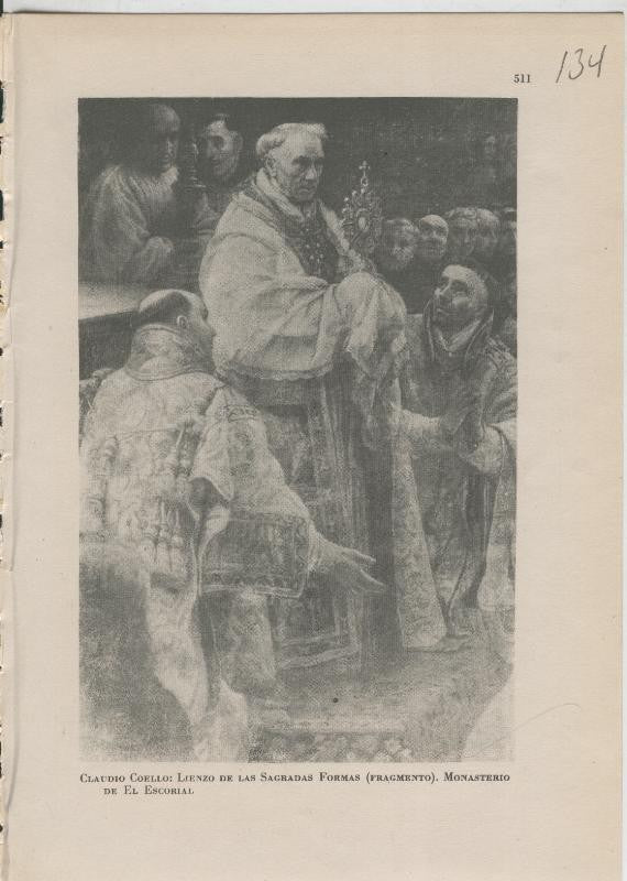 Arte Hispanico lamina numerada 134: Claudio Coello: Lienzo de las sagradas formas, fragmento