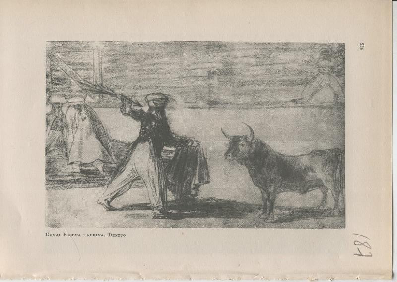 Arte Hispanico lamina numerada 187: Goya: dibujo escena taurina