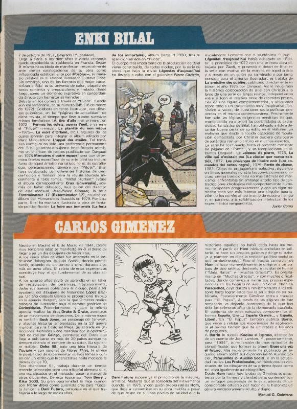 Historia de los Comics: Ficha de  Enki Bilal y Carlos Gimenez