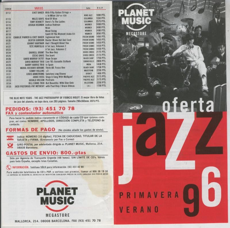 Propaganda de Planet Music oferta Jazz primavera verano 96