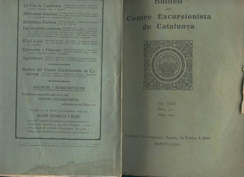 Butlleti del centre excursionista de catalunya numero 316, maig 1921