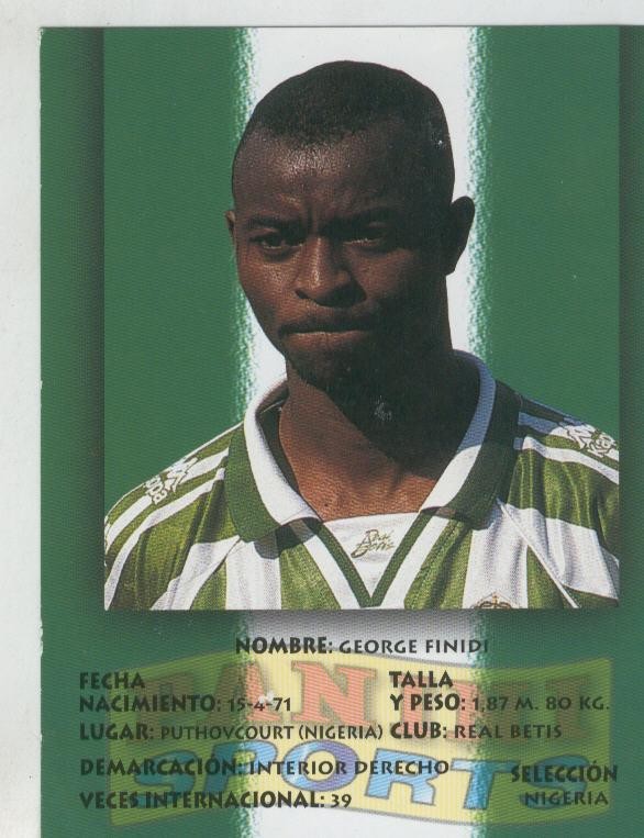 Ficha Postal Panini Sport: George Finidi