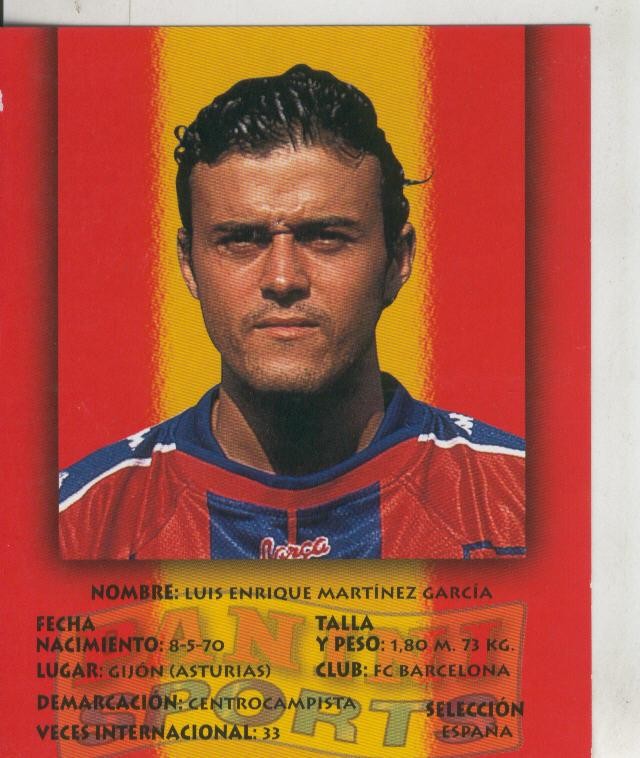 Ficha Postal Panini Sport:  Luis Enrique