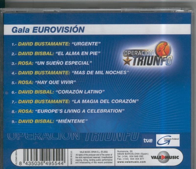CD: Operacion Triunfo Gala Eurovision: Rosa-Bisbal y Bustamante