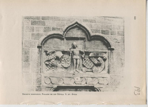 Arte Hispanico lamina numerada 193: Relieve heraldico del palacio de los Davila en Avila